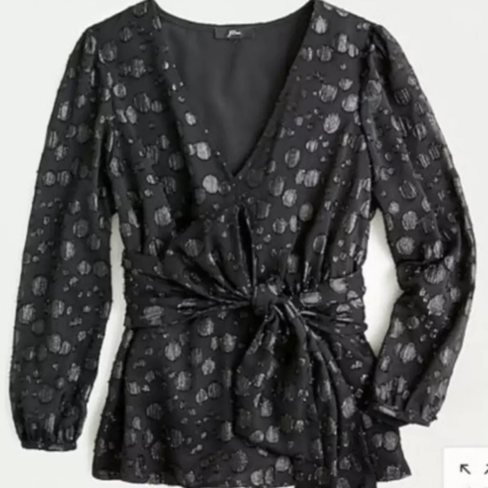 NWT J. Crew Tie Waist Top in Metallic Dot Jacquard